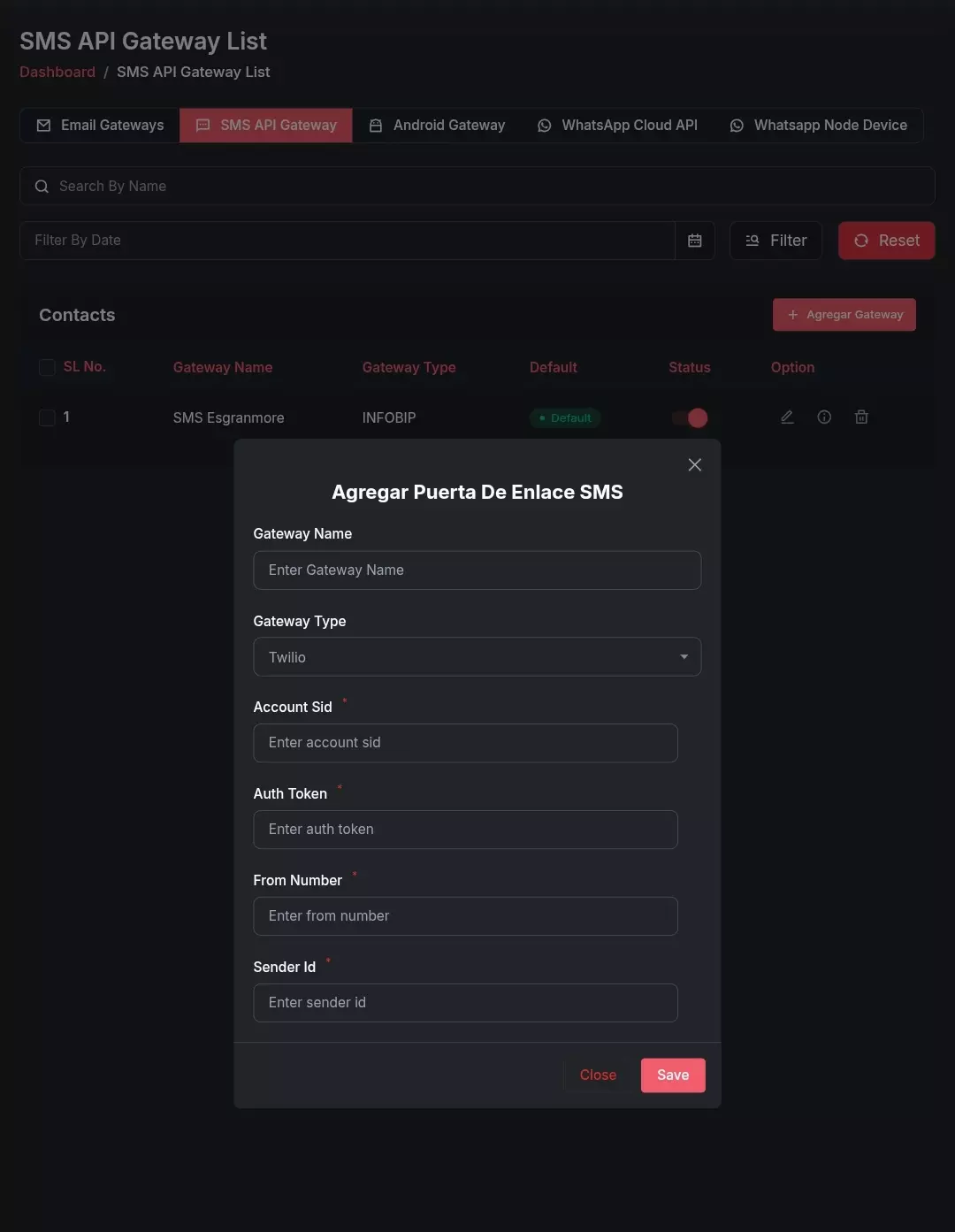 Twilio uso en SMS Esgranmore