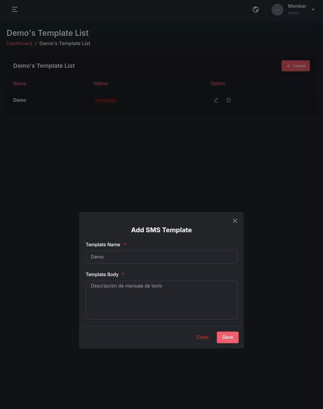 Elegir un template de Sms de texto sms Esgranmore